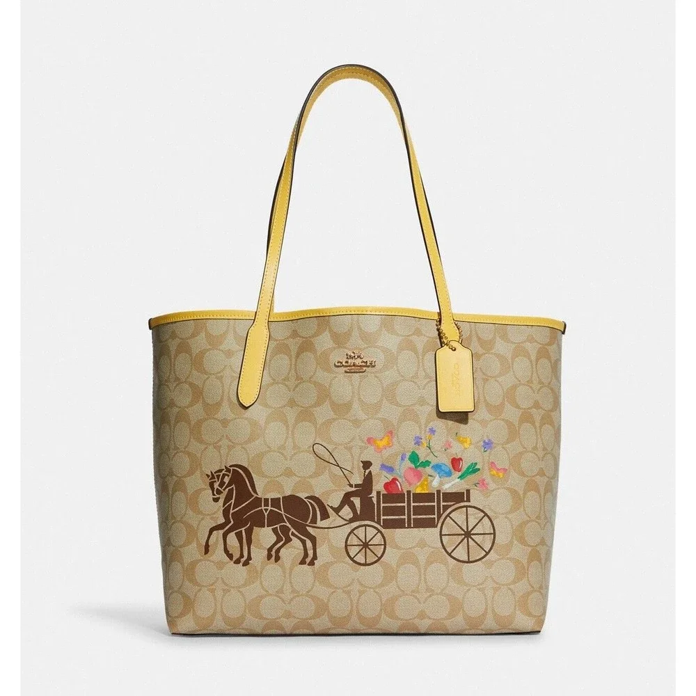 NWT Coach C8605 City Tote Dreamy Veggie Horse And Carriage Signature Org $378 - Picture 5 of 10